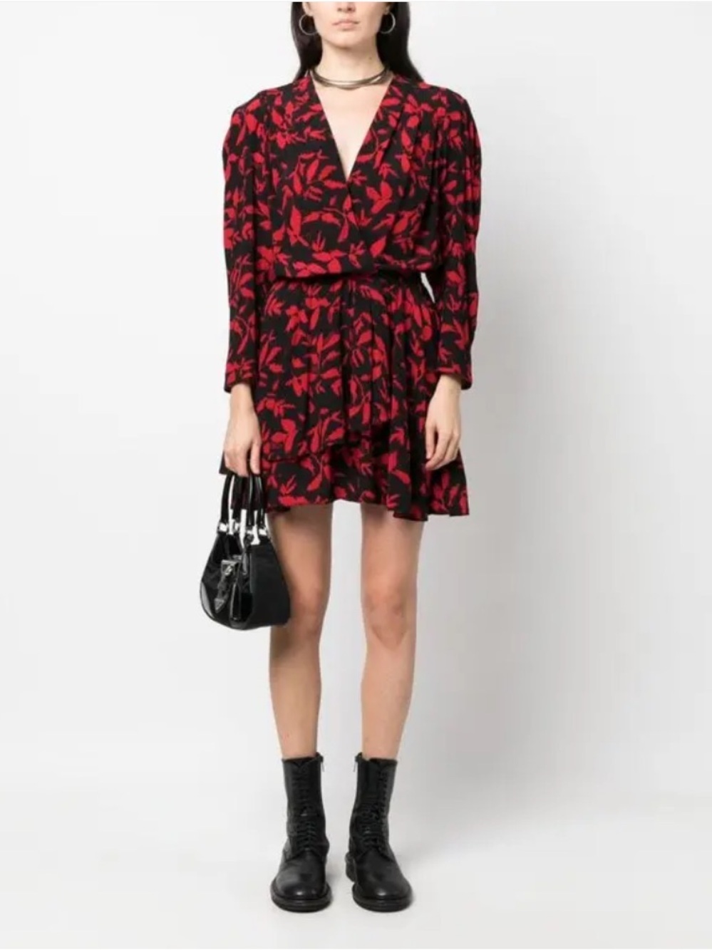 Zadig & Voltaire Rogers Soft Ikat Mini Dress in Noir Size Large Red Black